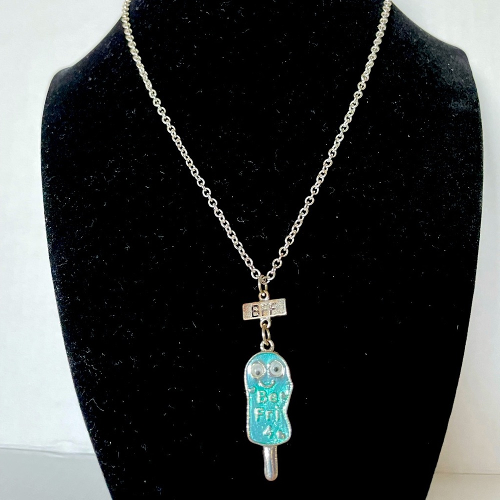 Blue BFF (Be Fri 4 pendant with silver tone chain necklace